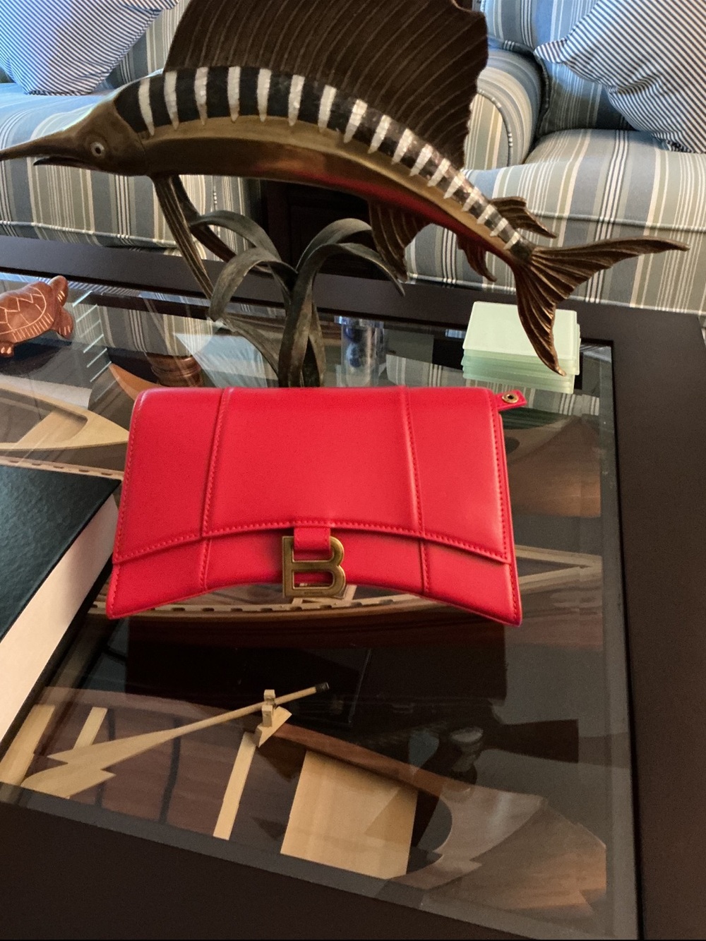 Balenciaga Red Leather B Logo Clutch
